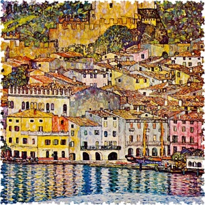 Wooden Jigsaw Puzzles For Adults - Malcesine on Lake Garda by Gustav Klimt (202 Piece Wooden Jigsaw Puzzle) Made by Nautilus Puzzles