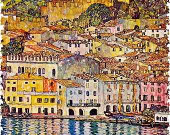 Wooden Jigsaw Puzzles For Adults - Malcesine on Lake Garda by Gustav Klimt (202 Piece Wooden Art Jigsaw Puzzle) Made by Nautilus Puzzles®