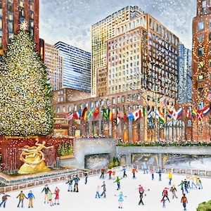 Holiday Puzzles For Adults, Christmas Wooden Jigsaw Puzzle, Best Gifts For Her, Rockefeller Center Whimsy Puzzle, Ice Skating Puzzle