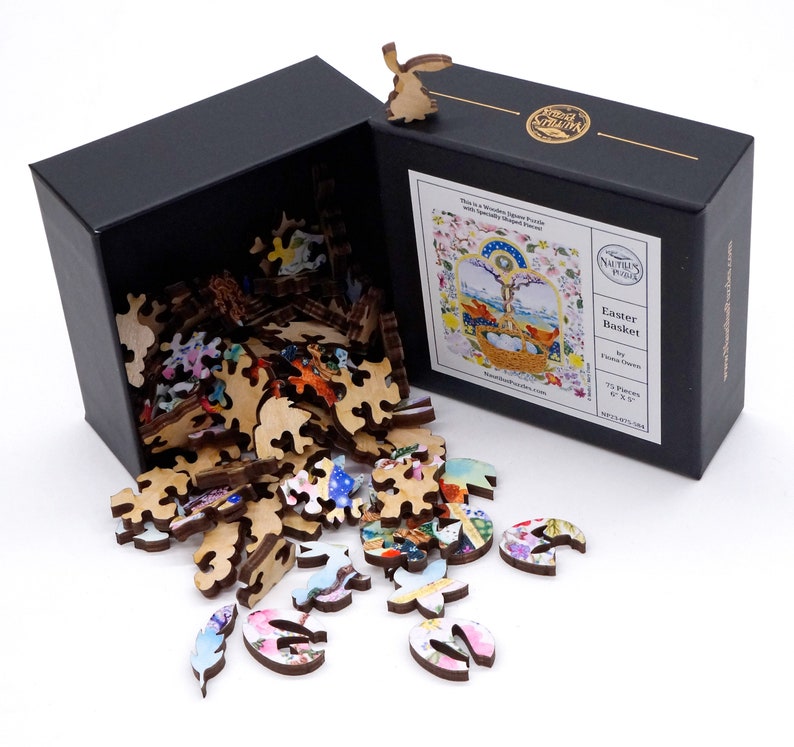 Wooden Jigsaw Puzzles For Adults Easter Basket 75 Pieces Mini Wooden Easter Puzzle Made in the USA by Nautilus Puzzles Gift for Easter image 5