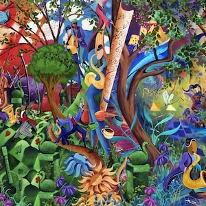 Wonderland Puzzles For Adults 530 Pieces NautilusPuzzles® - Wooden Jigsaw Puzzle, Unique Gift For Mom, Garden Party Puzzle, Mosaic Puzzle