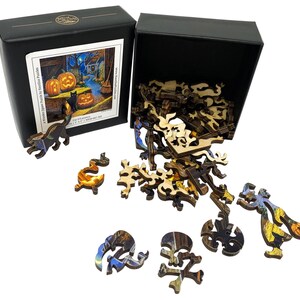 Wooden Jigsaw Puzzles For Adults - Cat O'Lantern 47 Pieces Made in the USA by Nautilus Puzzles® Witchy Puzzle, Spooky Cat Puzzle image 5