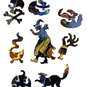 Wooden Jigsaw Puzzles For Adults - Cat O'Lantern 47 Pieces Made in the USA by Nautilus Puzzles® Witchy Puzzle, Spooky Cat Puzzle image 2