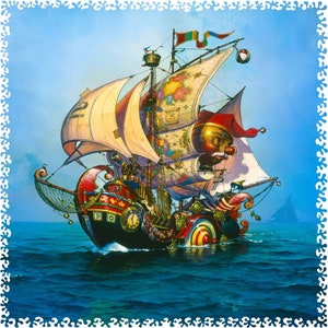 Wooden Jigsaw Puzzles 380 Pieces by NautilusPuzzles® - Ship Puzzles for Adults, Grandpa Gift, Mosaic Shaped Puzzle, Whimsy, Mystic Mariner