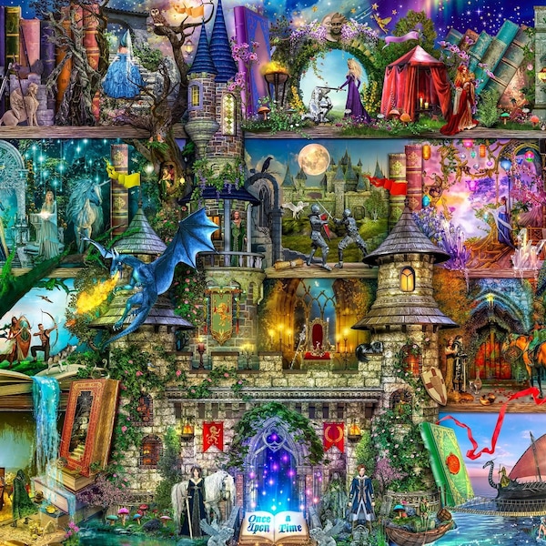 Whimsical Wooden Puzzles For Adults, Once Upon A Fairytale 428 Pieces, Made in the USA by Nautilus Puzzles® - Gifts For Her, Fantasy, Mosaic