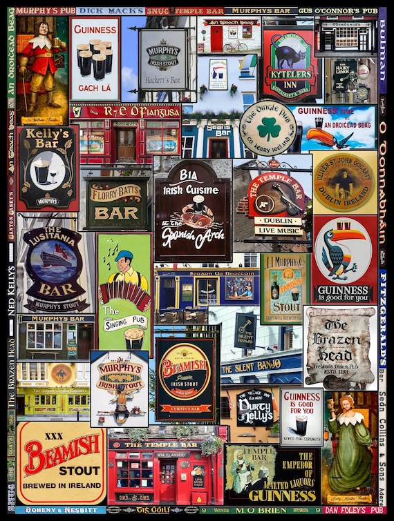Irish Pubs Wooden Jigsaw Puzzles for Adults 201 uniquely Shaped Pieces by Nautilus Puzzles® - St Patrick Gift, Ireland Puzzle, Gifts for Him