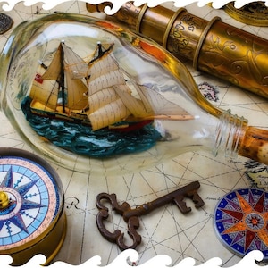 Wooden Jigsaw Puzzles For Adults 50 Pieces by NautilusPuzzles®, Pirate Treasure Jigsaw Puzzle, Summer Gift, Unique Pirate Themed Gift