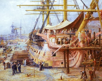 Wooden Jigsaw Puzzles For Adults - Restoring The HMS Victory  By William Lionel Wylie (425 Piece Wooden Jigsaw Puzzle) Made in the USA