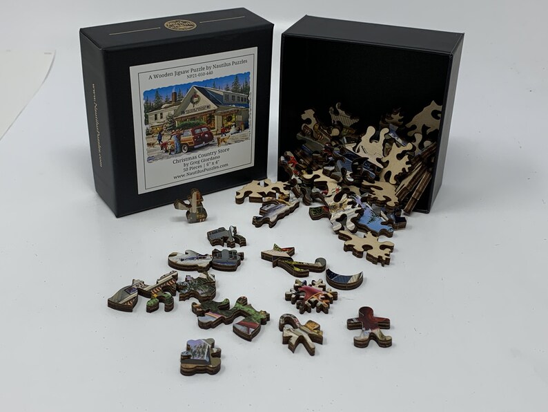 Christmas Wooden Jigsaw Puzzles For Adults Christmas Country Store 50 Piece MINI Wooden Jigsaw Puzzle Made in the USA by Nautilus Puzzles image 4