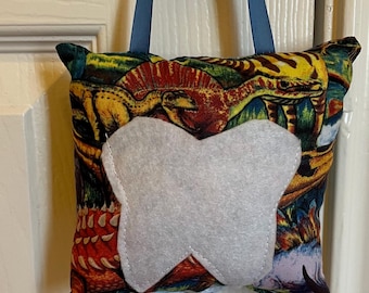 Dinosaurs fabric  hanging tooth fairy pillow