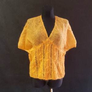 Mohair knitted vest women. Cobweb lace orange vest. Oversize.
