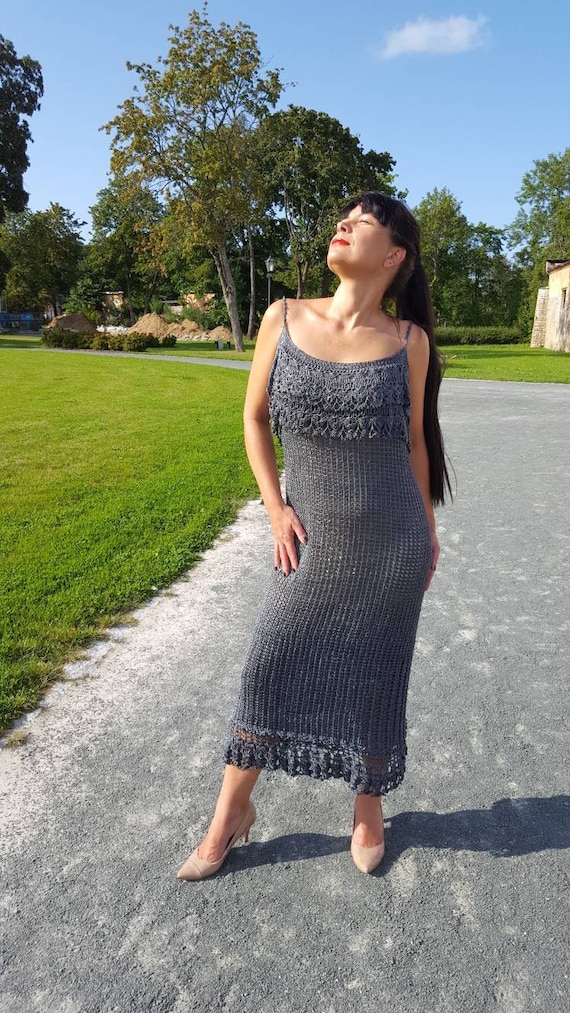 Crochet Silk Lace Dress, Cocktail Evening Gown, M-L - Etsy