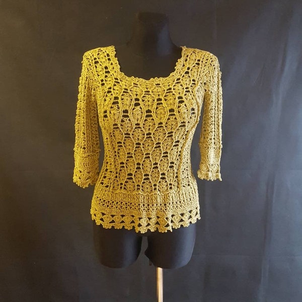 Pull en soie au crochet pour femme. Pull d’olive au crochet 3D fait à la main. Chemisier de vacances, dzemper.