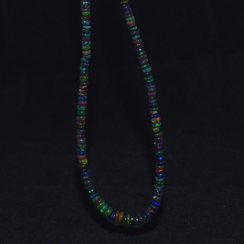 Natural Black Opal Roundelle Shape Beaded Necklace 31Cts,Black Opal Gemstone,Fire Opal Beads,Opal Beads Strand,Black Opal Stone 18 INCHES