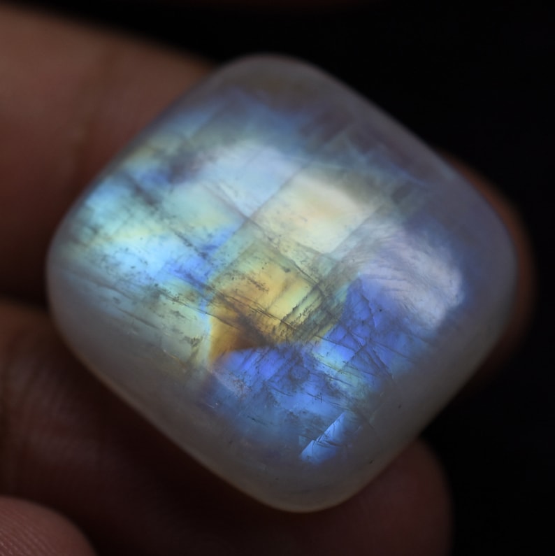 Natural Rainbow Moonstone Gemstone-Best Quality Rainbow Moonstone Cushion Cabochon 42.30Cts,Loose Gemstone,Moonstone Gemstone,Jewelry Making