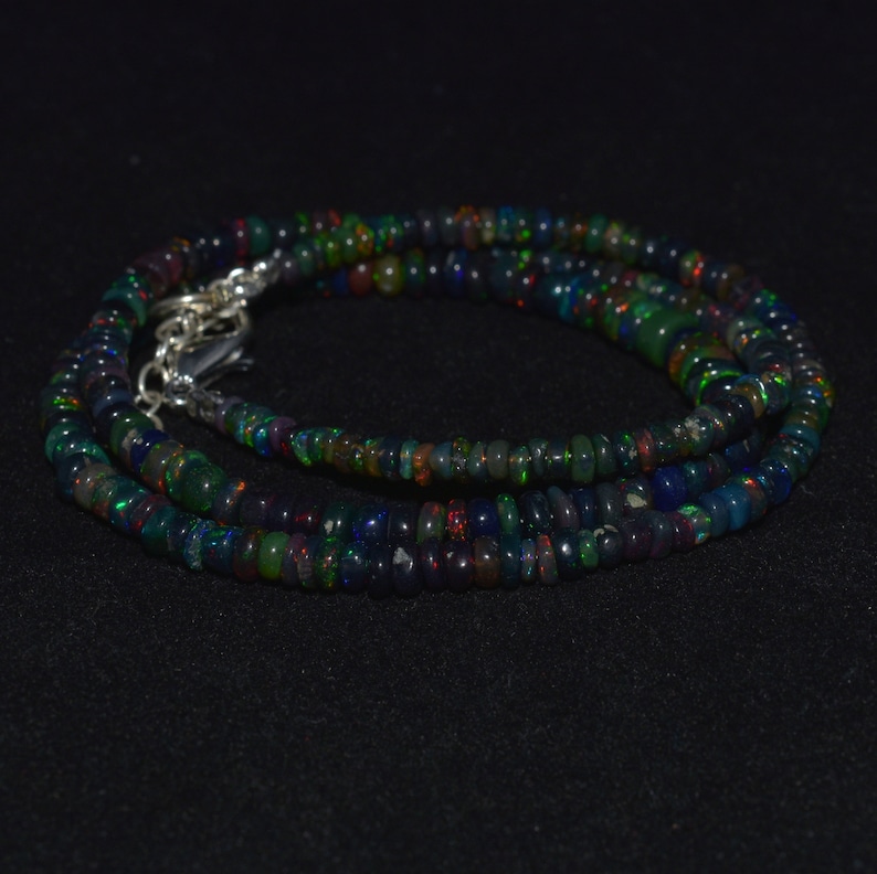 Natural Black Opal Roundelle Shape Beaded Necklace 31Cts,Black Opal Gemstone,Fire Opal Beads,Opal Beads Strand,Black Opal Stone 18 INCHES