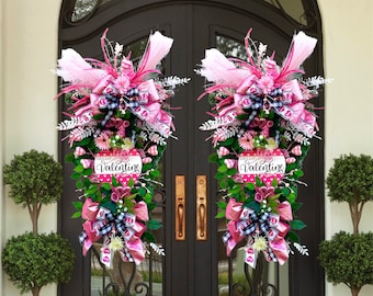 XLDouble Door Large Valentine’s Day Wreath | Pink Hearts Love Wreath | Front Door Bright Valentine Decoration | Valentine’s Day Door Hanger