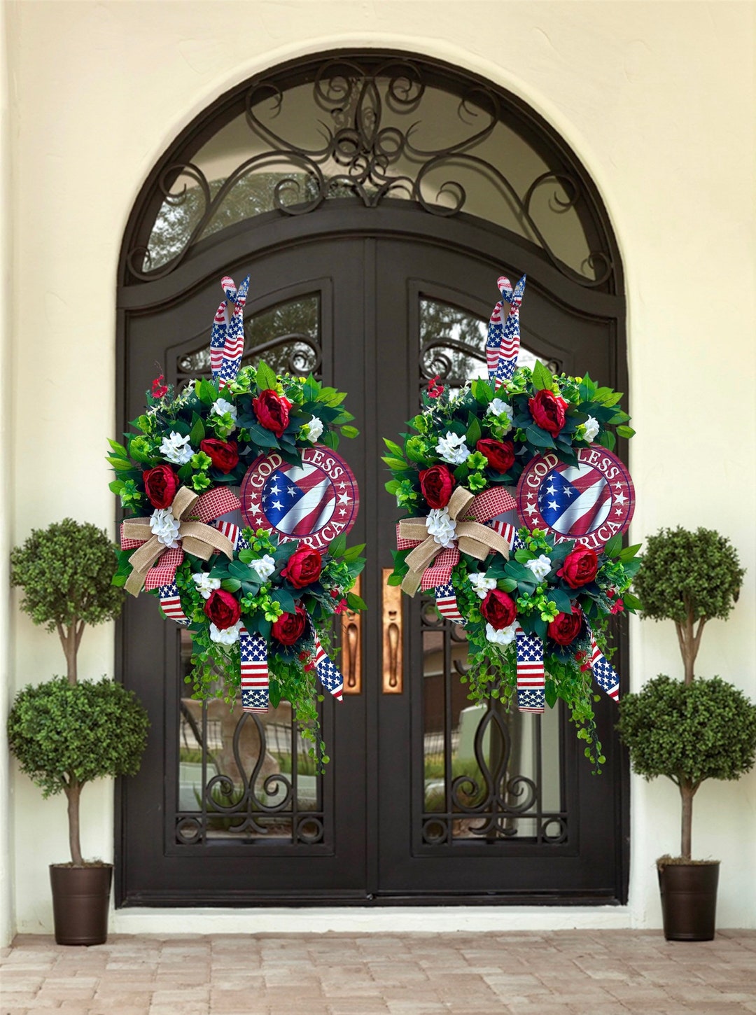 Double Door Fourth of July Patriotic Wreath | American Flag Wreath ...