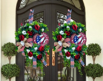 Double Door Fourth of July Patriotic Wreath | American Flag Wreath | Front Door Wreath for 4th of July | USA Wreath | Summer Wreath