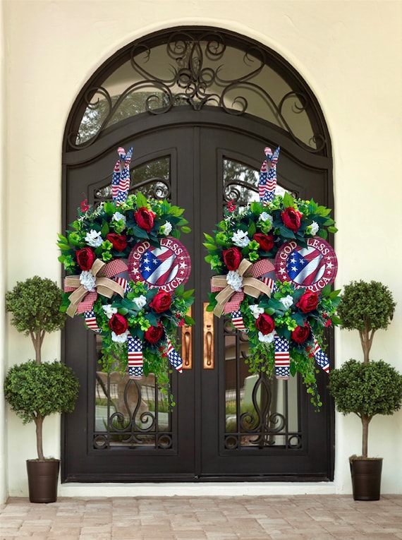 Double Door Fourth of July Patriotic Wreath | American Flag Wreath | Front Door Wreath for 4th of July | USA Wreath | Summer Wreath