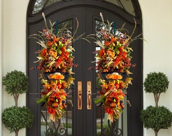 XLarge Double Door Fall Wreath | Front Door Autumn Swag | Fall Harvest Front Door Decor | Double Door Outside Thanksgiving Fall Wreath