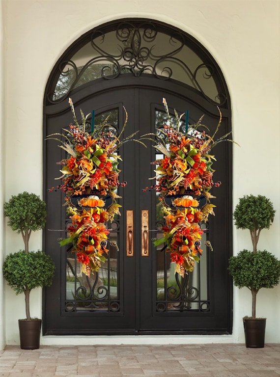 XLarge Double Door Fall Wreath | Front Door Autumn Swag | Fall Harvest Front Door Decor | Double Door Outside Thanksgiving Fall Wreath
