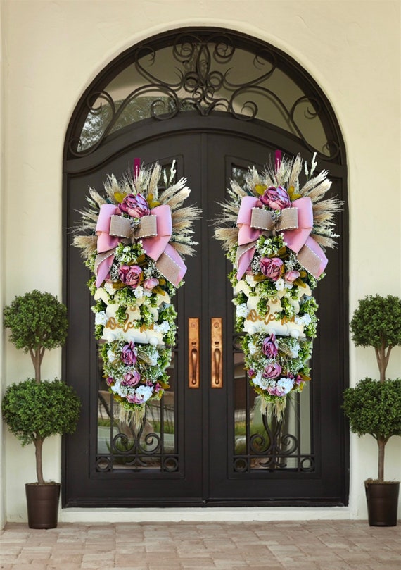 Large Baby Pink Easter Sunday Wreath for Front Door| Large Pastel Easter Swag | Easter Egg Hunt Decor Floral | Easter Bunny Home Decor