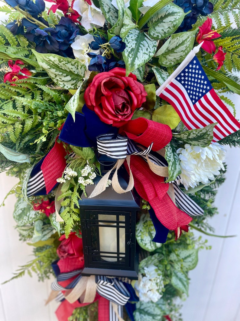 Large 4th of July Wreath Summer American Flag Patriotic Swag for Front Door Independence Day Wreath USA Fourth of July Door Hanger zdjęcie 8