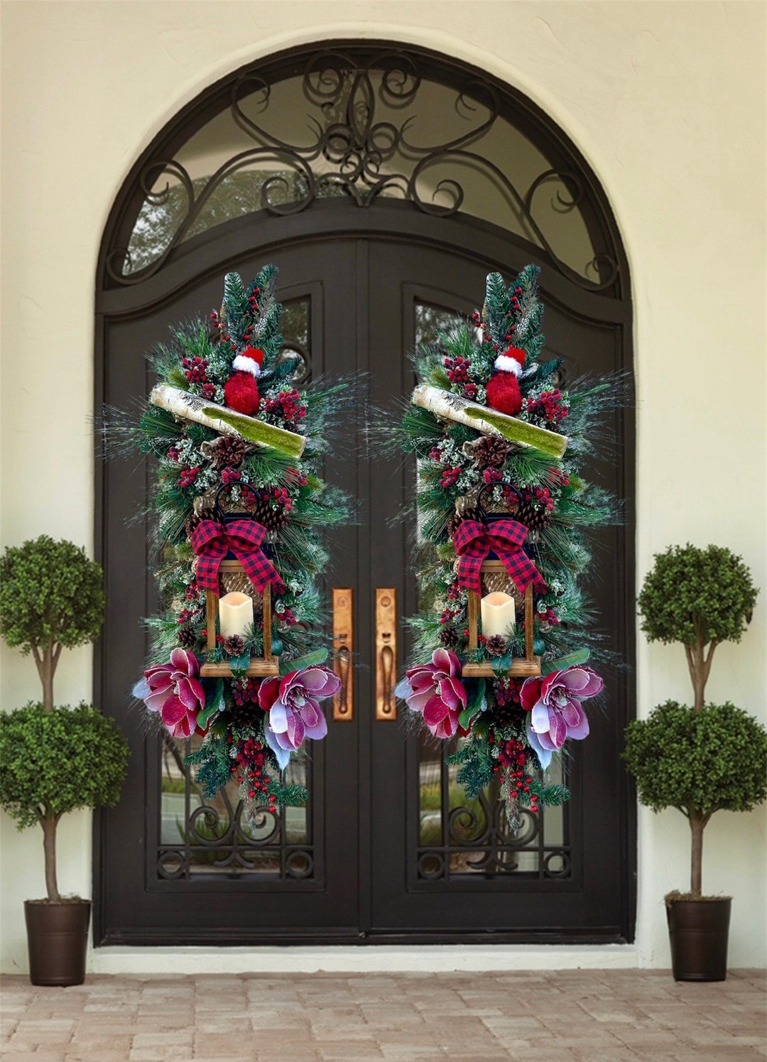 Extra Large Double Door Christmas Cabin Wreath for Front Door | Buffalo ...
