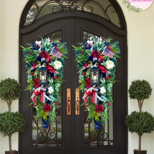 Large 4th of July Wreath Summer American Flag Patriotic Swag for Front Door Independence Day Wreath USA Fourth of July Door Hanger zdjęcie 1