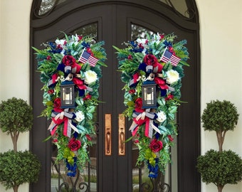 Large 4th of July Wreath | Summer American Flag Patriotic Swag for Front Door | Independence Day Wreath | USA Fourth of July Door Hanger