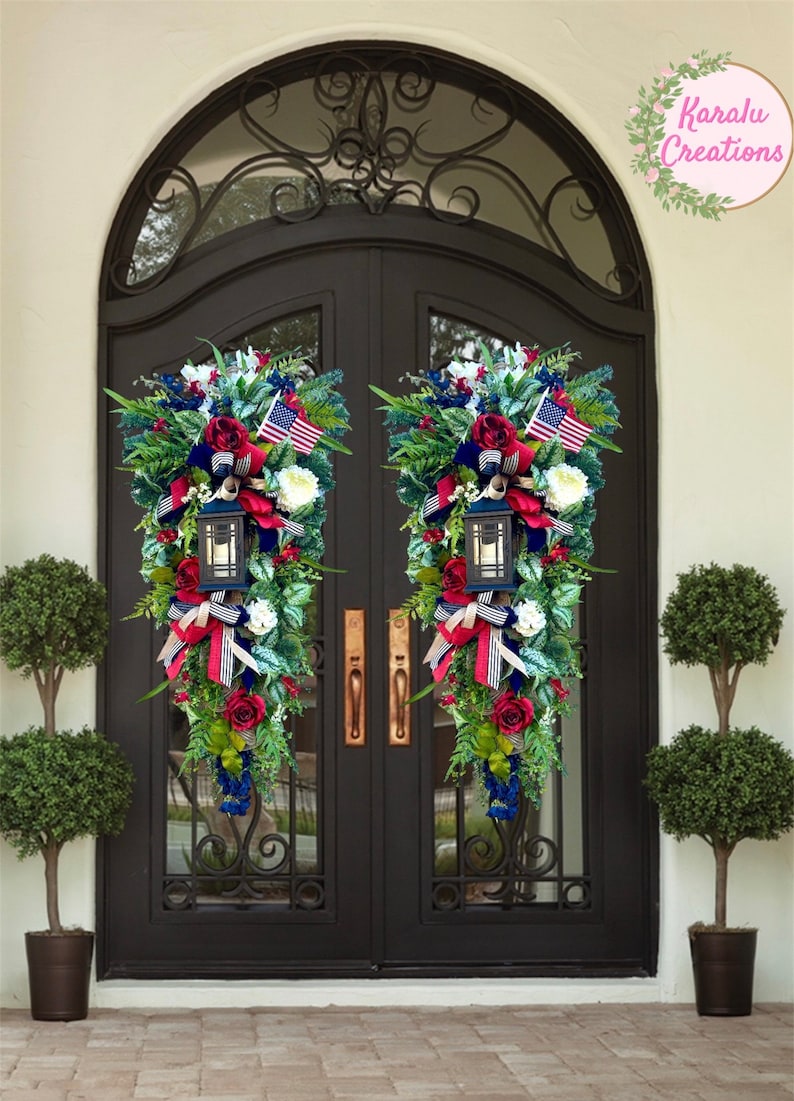 Large 4th of July Wreath Summer American Flag Patriotic Swag for Front Door Independence Day Wreath USA Fourth of July Door Hanger zdjęcie 1