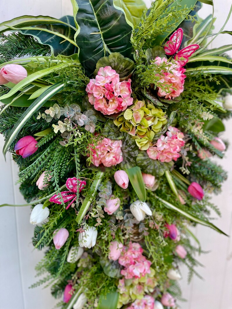 Extra Large Double Door Summer Tulip Wreath | Spring Pink Floral Door ...