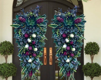 Large Spring Double Door Everyday Wreath | Summer Succulent Door Hanger | Front Door Tropical Greenery Catus Decor | Summer Time Wreath