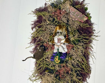 XL Halloween Haunted Grave Wreath | Creepy Mansion Swag | Spooky Children Doll Swag | Halloween Scary Home Decor | Possessed Doll Wreath