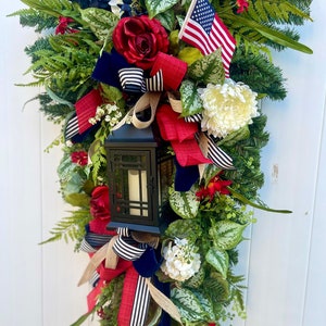 Large 4th of July Wreath Summer American Flag Patriotic Swag for Front Door Independence Day Wreath USA Fourth of July Door Hanger zdjęcie 6
