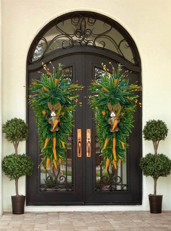 Extra Large Floral Easter Bunny Wreath for Spring | Large Easter Sunday Wreath for Front Door| EasterEgg Hunt Carrot Floral Home Decor