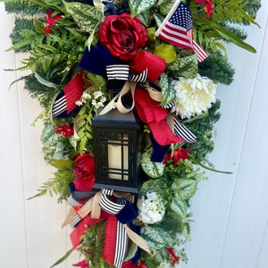Large 4th of July Wreath Summer American Flag Patriotic Swag for Front Door Independence Day Wreath USA Fourth of July Door Hanger zdjęcie 4