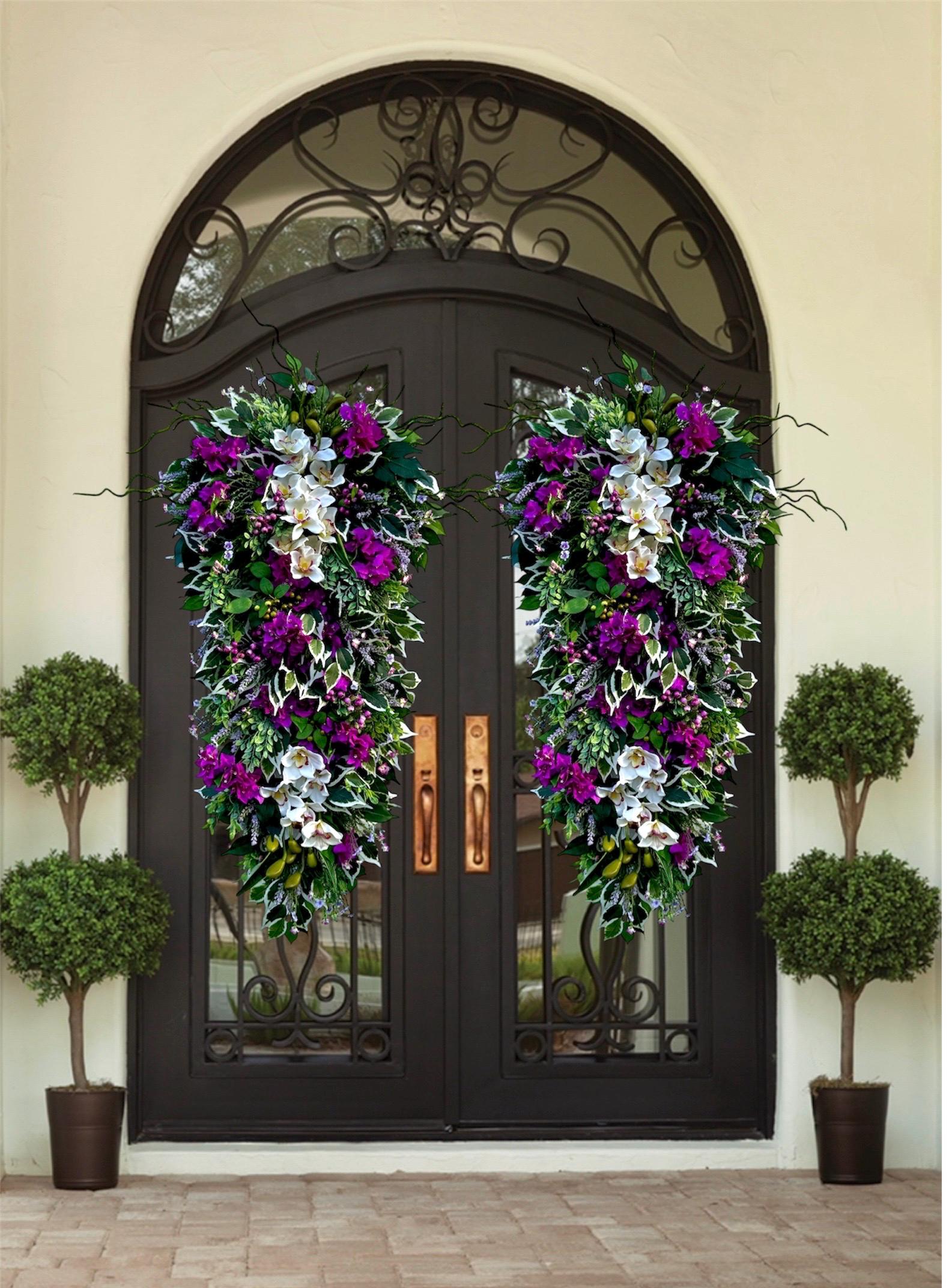 Extra Large Double Door Purple and White Floral Door Hanger
