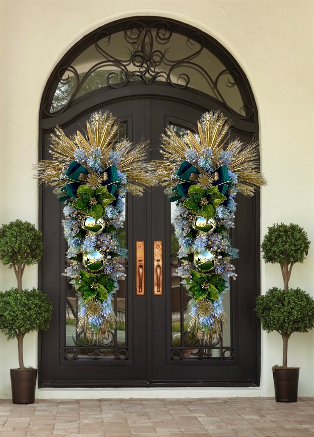Extra Large Christmas Poinsettia Wreath for Double Doors Elegant