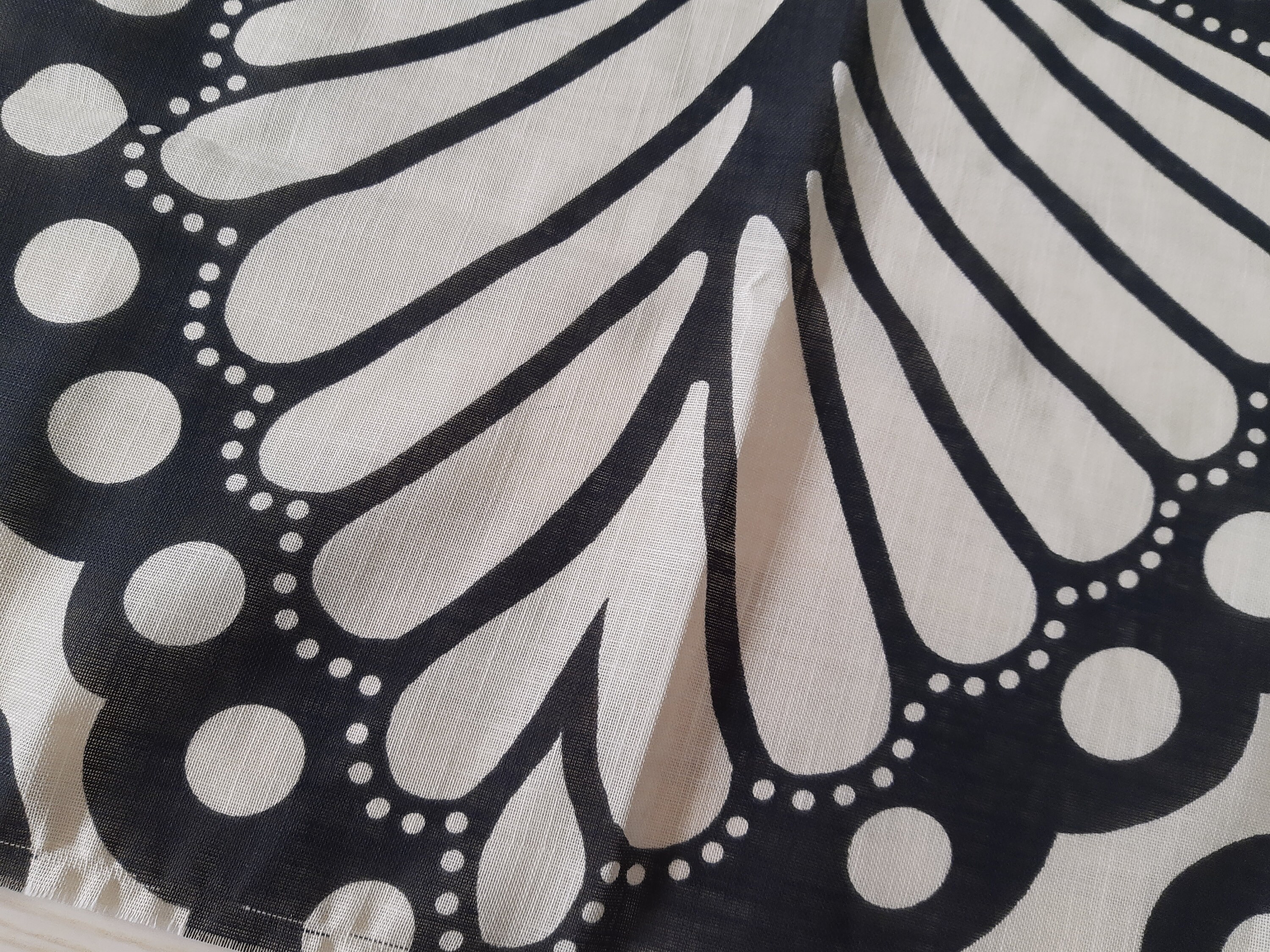 Pure Linen Printed Beige and Black Transparent Fabric