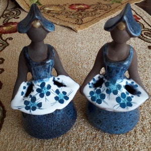 Two Jie Gantofta Ulla Skogh ceramic flower girls. Swedish vintage 1980s.