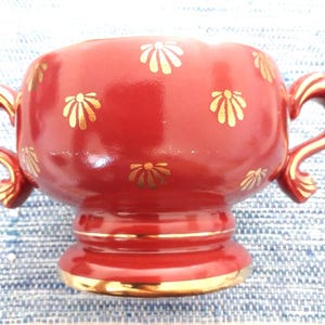 Rare Gefle red and gold handled bowl goblet. Swedish vintage 1930s.