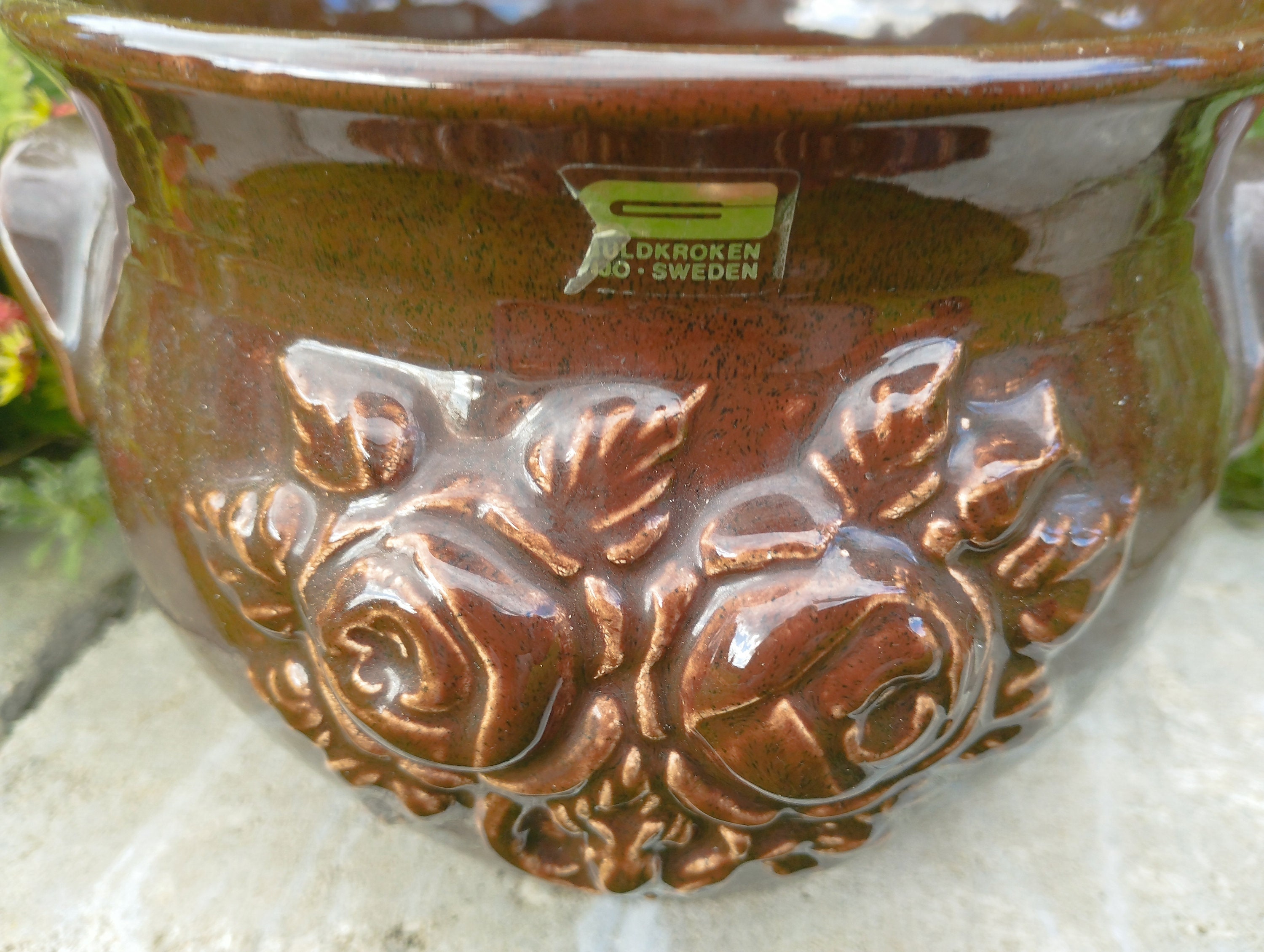 Guldkroken Hjo の茶色のセラミック植木鉢。1960 年代のスウェーデン製