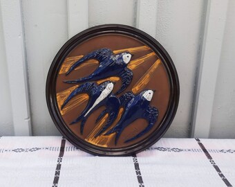 Gabriel Sweden modern plaque with three birds. Design Ingegärd Burmeister. Vintage 1970s.