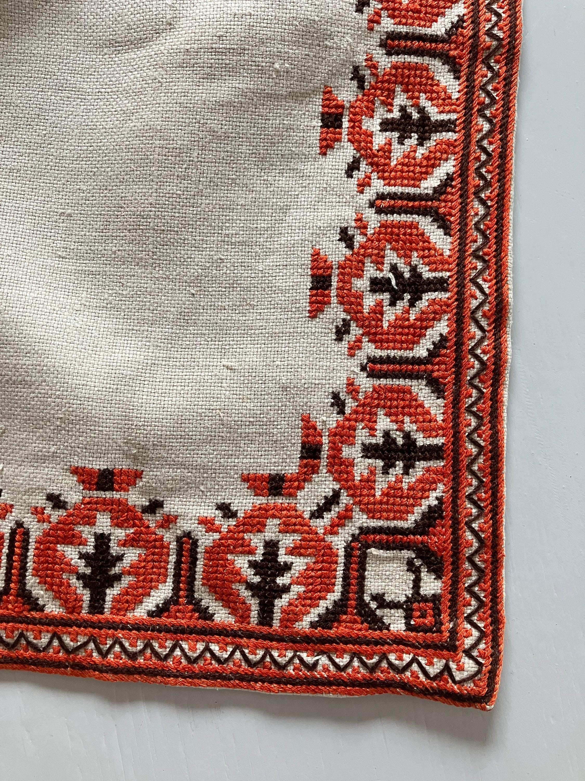 Large Vintage Swedish Linen Tablecloth | 1980s Hand Embroidered