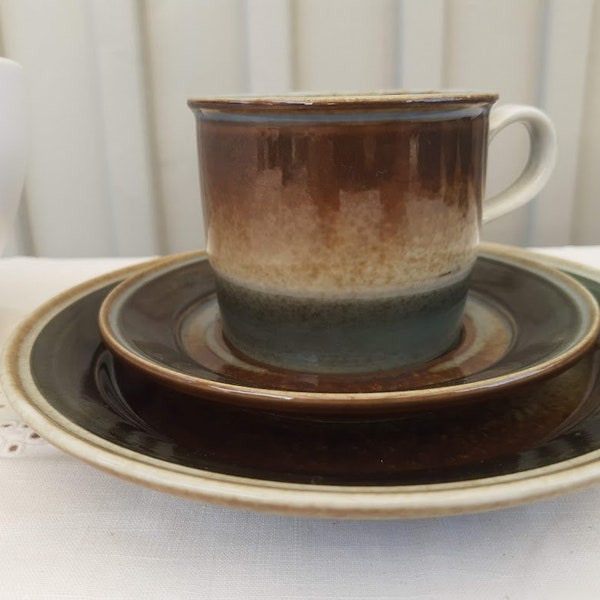 One Porsgrund Norway "Tundra" ceramic tea trio.  Vintage 1970s.