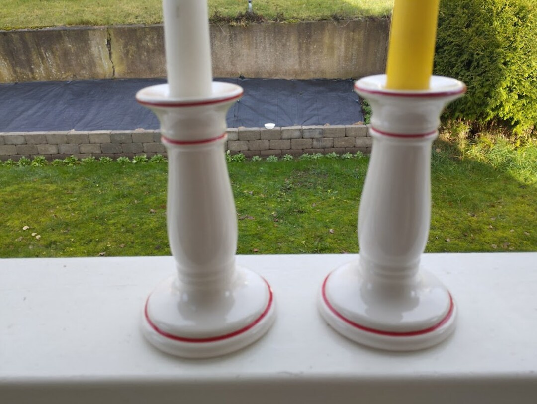 Two White and Red Ceramic Christmas Candle Holders. Swedish Etsy