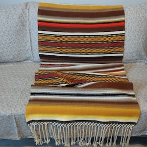 Striped vintage Raanu handwoven wool tapestry.  Finnish vintage 1960s.