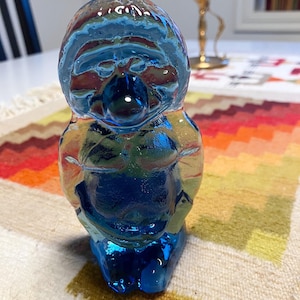 Big blue glass troll figurine. Swedish vintage 1970s.